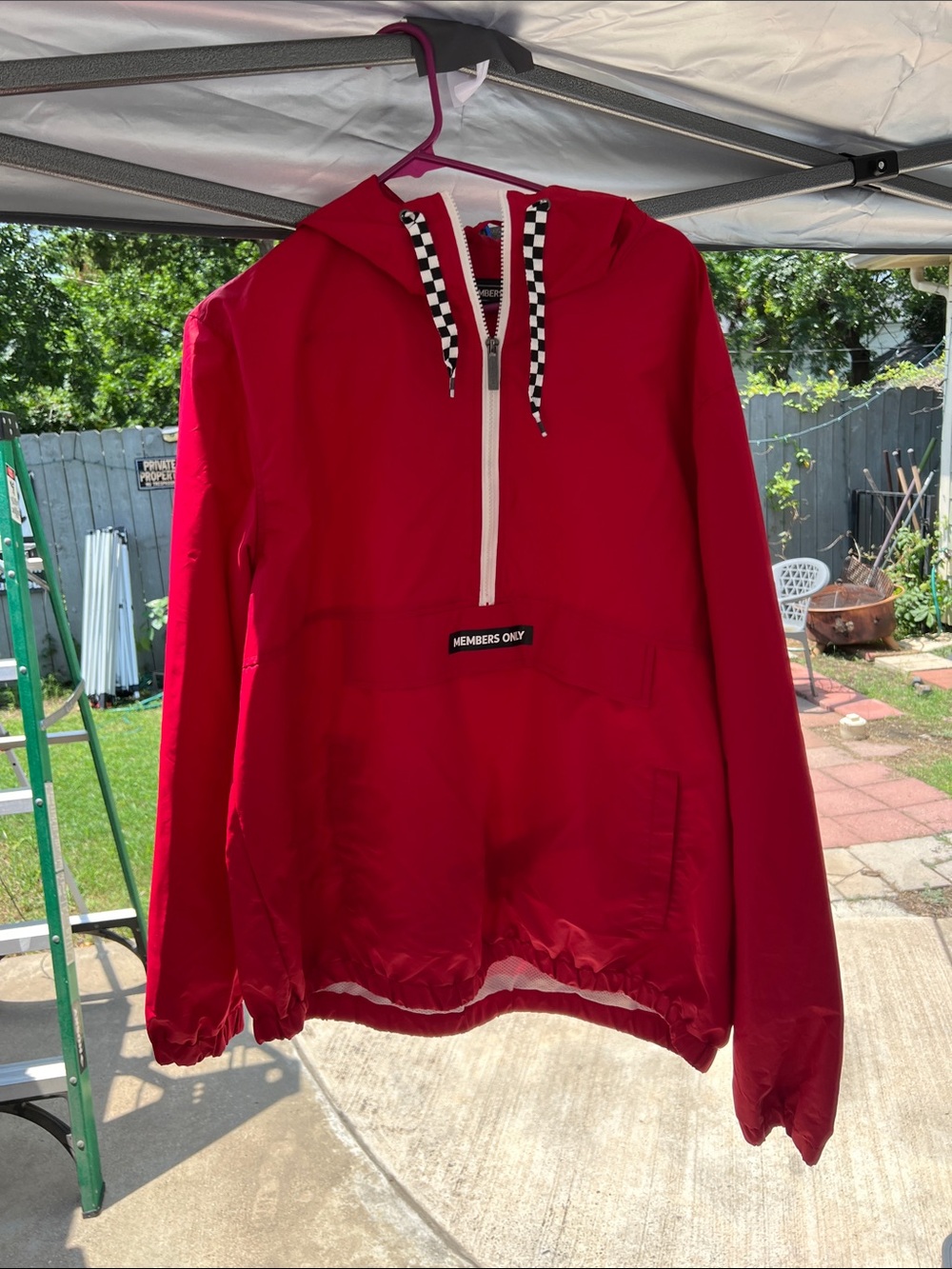 Members Only Red Half-Zip Anorak with Checkerboard Drawcords